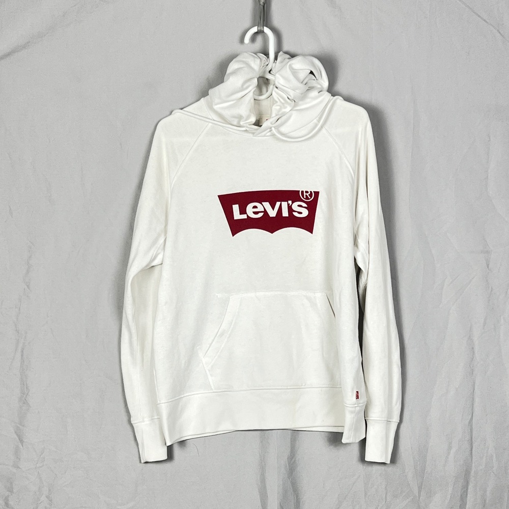 Levis Hoodie Medium Batwing Logo White Pullover Sweatshirt cozy Strretwear 90s